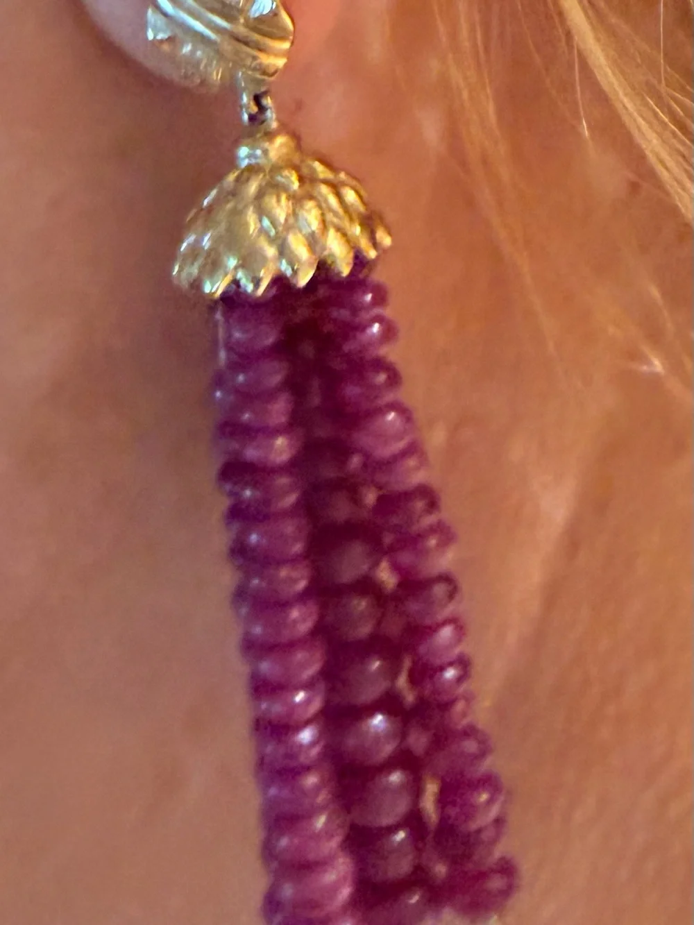 Ruby 22k Gold Earrings from India. Stunning Tassel Earrings - Women Jewelry - Picture 14 of 14